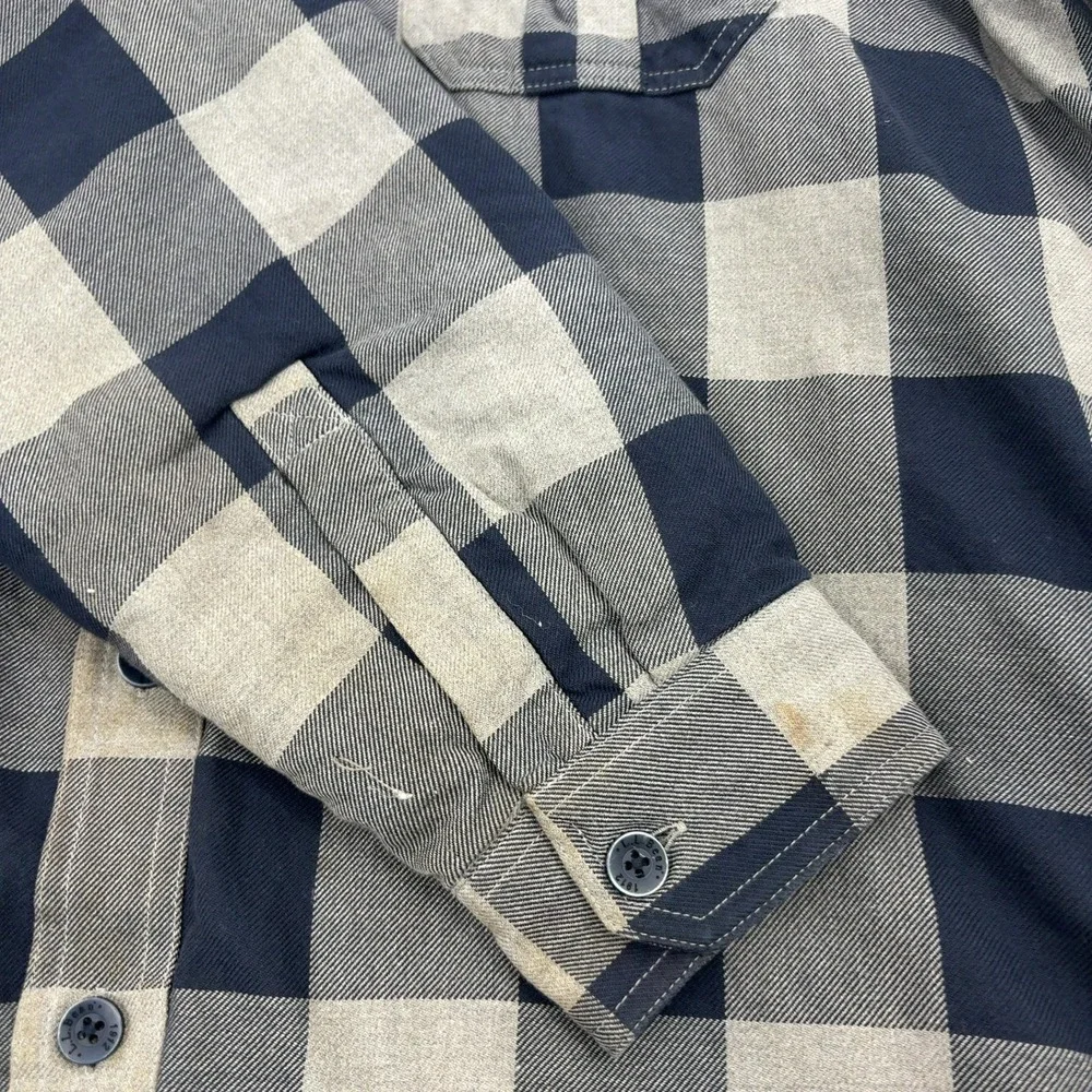 LL Bean Shirt Jacket Mens XL Gray Cotton Quilted Buffalo Plaid Flannel Outdoor
